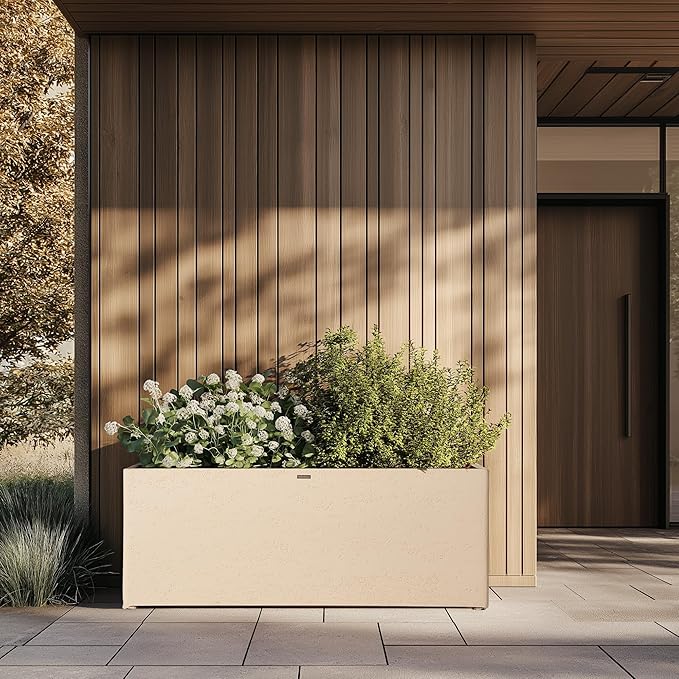 42 Inch Rectangular Concrete Planter（42Lx14Wx15H，58 Pounds）,Durable All-Weather Use with Drainage Holes,Large Rectangular Planter for Outdoor Indoor Plants-CasaMuseHome