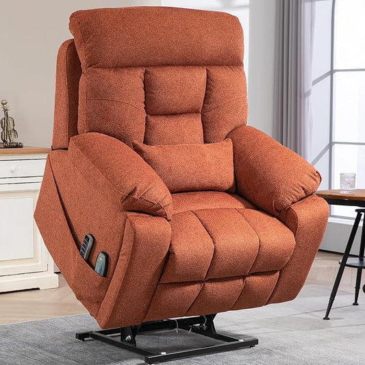 4 OKIN Motor Power Lay Flat Lift Recliner Chair for Elderly Adults Extra Large Recliners with Massage Heat, Adjustable Head-Back-Lumbar-Leg-Support, Extended Footrest, 2 Cup Holders-CasaMuseHome