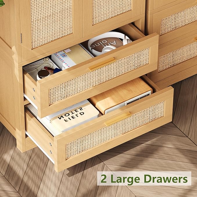 50.4" H Bathroom Storage Cabinet, Modern Floor Cabinet with Adjustable Shelf, Small Pantry with 2 Doors & Drawers, Storage Cabinet for Bathroom, Living Room, Kitchen, Natural KES007MCWG-CasaMuseHome