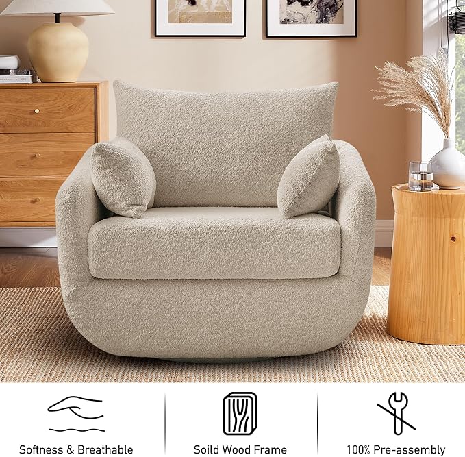 360° Swivel Accent Armchair Set of 2, 39.3" Oversized, Sherpa Boucle Fabric Sofa Chair with Removable Back & Arm Pillows, Swivel Chairs with Cozy Soft Padded, No Assembly Required, Camel-CasaMuseHome