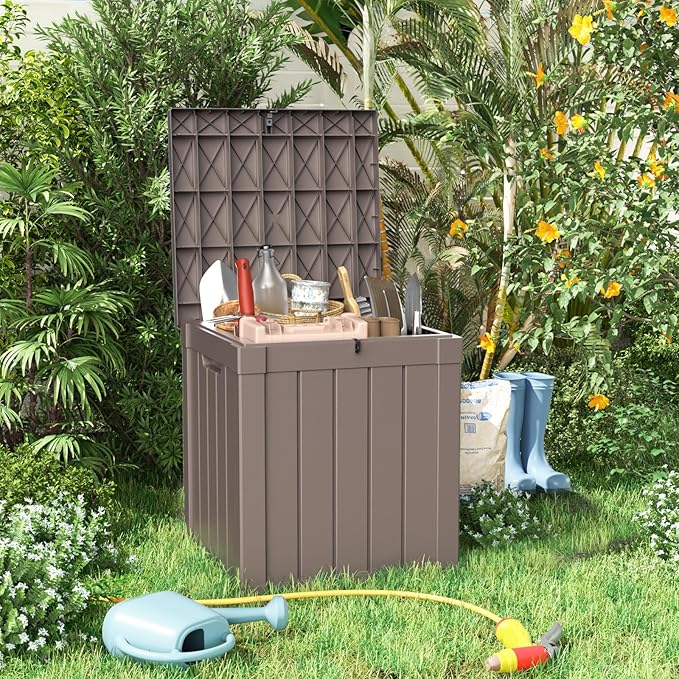40 Gallon Resin Deck Box, Lockable Patio Outdoor Storage Box for Furniture, Garden Tools and Tools Storage, Waterproof Outside Storage Boxes - Grey-CasaMuseHome