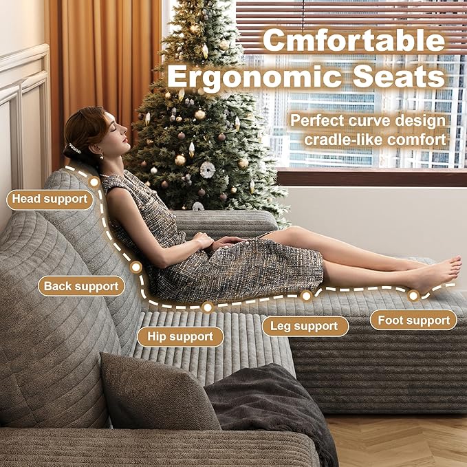 108" Sectional Couches for Living Room Modern Modular Sofa with L-Shape Couchs Upholstered Boneless Couch Deep Seat Sectional Couch with Chaise (Grey, Right Facing Chaise+2Seaters)-CasaMuseHome