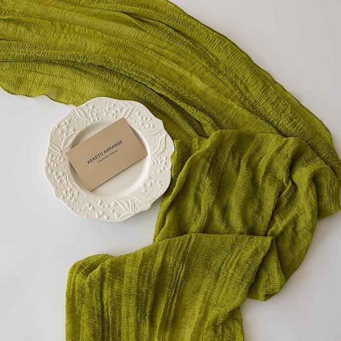 3pcs Moss Green Cheesecloth Table Runner Gauze 120 Inch 10 FT Rustic Boho Cheese Cloth Runner for Wedding Baby Shower Bridal Shower Birthday Party Long Sheer Home Decorations-CasaMuseHome