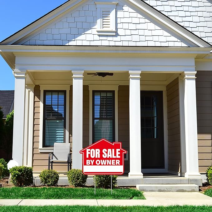 1PC For Sale By Owner Sign with Stakes, 17 Inches by 13 Inches - Double Sided Signs - Corrugated Plastic - FSBO Yard Sign for Home House Real Estate-CasaMuseHome