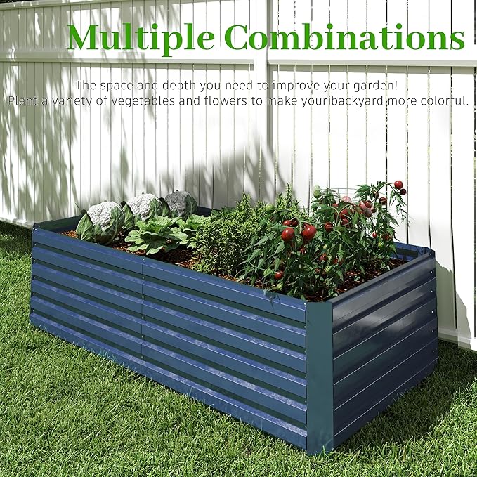 6x3x2 ft Raised Garden Bed, Large Metal Planter Raised Beds, Planters for Outdoor Plants for Vegetables, Flowers, Herbs, Fruits, and Succulents.(2 Pcs, Blue)-CasaMuseHome