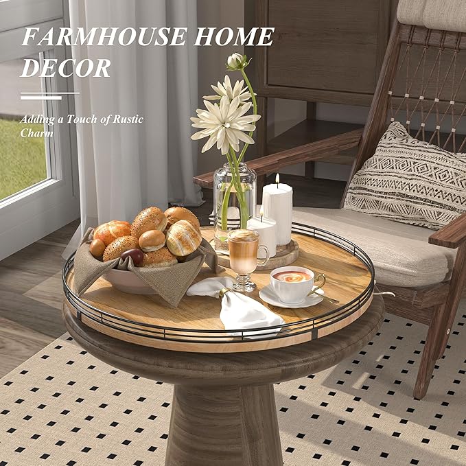 18" Lazy Susan Oak Wood Turntable Organizer for Cabinet, Farmhouse Round Wooden Large Lazy Susan Organization and Storage for Dining Table, Pantry, Kitchen, Countertop, Cupboard, Home Decor-CasaMuseHome