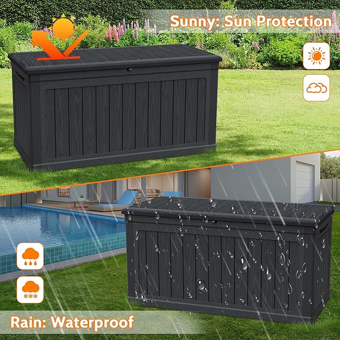 260 Gallon Double-Wall Resin Deck Box - Lockable Waterproof Outdoor Storage Box, 1000lbs Capacity & Doubles as Seating for Patio Furniture - Garden Tools, Pool Accessories (Black)-CasaMuseHome