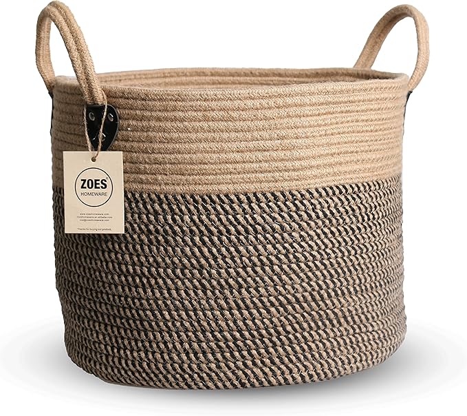 14"x12" Natural Jute Rope Woven Storage Basket with Handles for Plant, Blankets,Toys,Clothes,Shoes - Living Room Home Decor,Multifunctional Basket for Organizer,Picnic,Artificial Tree-CasaMuseHome