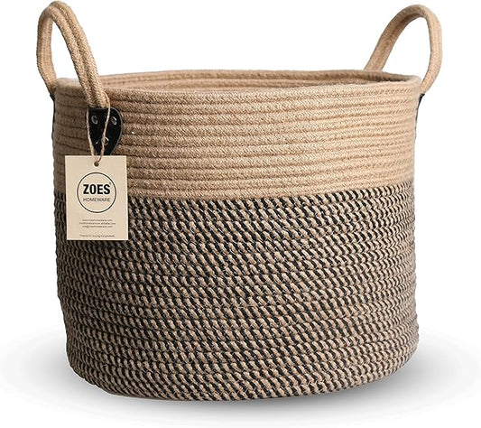 14"x12" Natural Jute Rope Woven Storage Basket with Handles for Plant, Blankets,Toys,Clothes,Shoes - Living Room Home Decor,Multifunctional Basket for Organizer,Picnic,Artificial Tree-CasaMuseHome