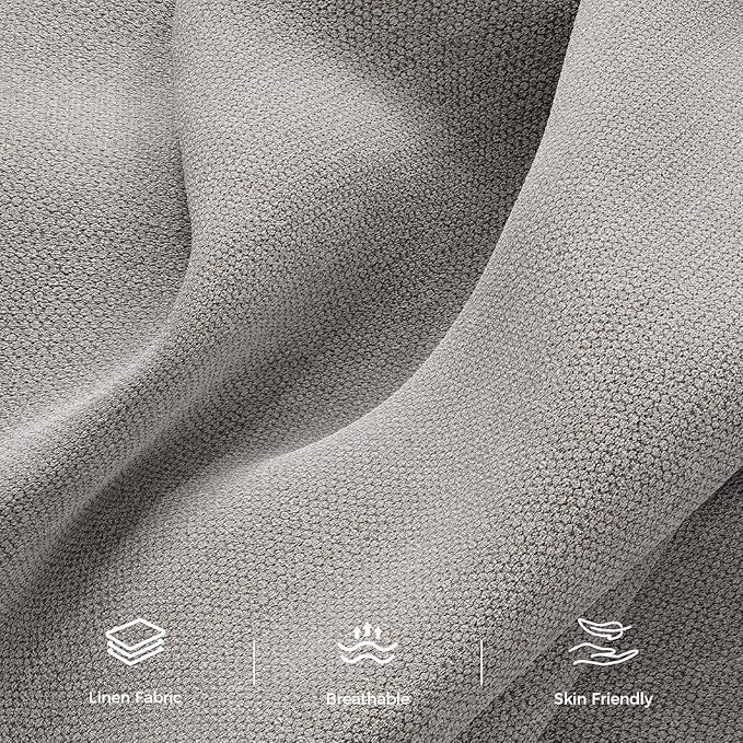 89” Futon Sofa Bed, Linen Comfy Futon Couch Bed with 2 Square Pillows, Convertible Sleeper Sofa with Adjustable Backrest& Armrests, Modern Loveseat Sleeper for Living Room, Bedroom, Light Gray-CasaMuseHome