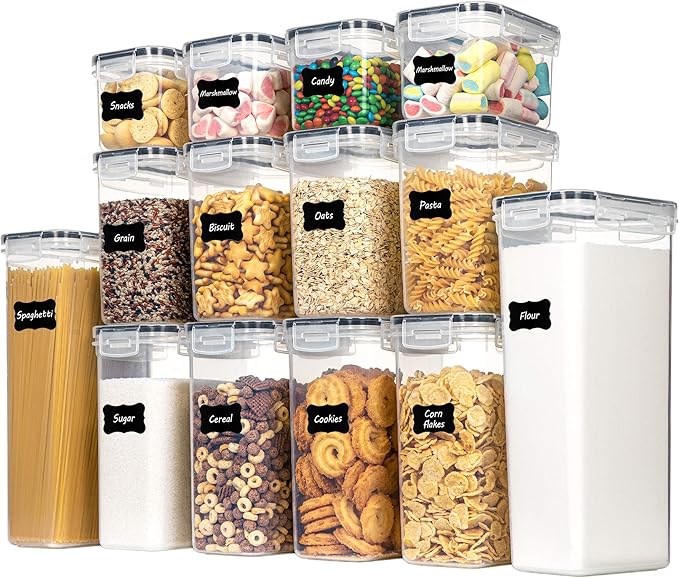CHEFSTORY Airtight Food Storage Containers Set, 14 PCS Kitchen Storage Containers with Lids for Flour, Sugar and Cereal, Plastic Dry Food Canisters for Pantry Organization and Storage-CasaMuseHome