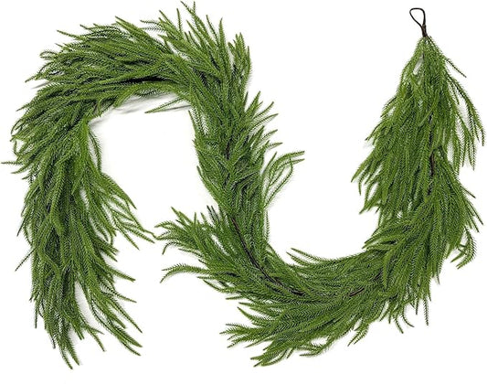 12FT Christmas Garlands Norfolk Pine Garland Real Touch Artificial Faux Greenery Garland for Holiday Indoor Outdoor Decor-CasaMuseHome