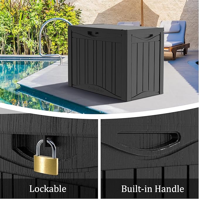 45 Gallon Double-Wall Resin Deck Box - Lockable Waterproof Outdoor Storage Box, 515lbs Capacity & Doubles as Seating for Patio Furniture - Garden Tools, Pool Accessories (Black)-CasaMuseHome