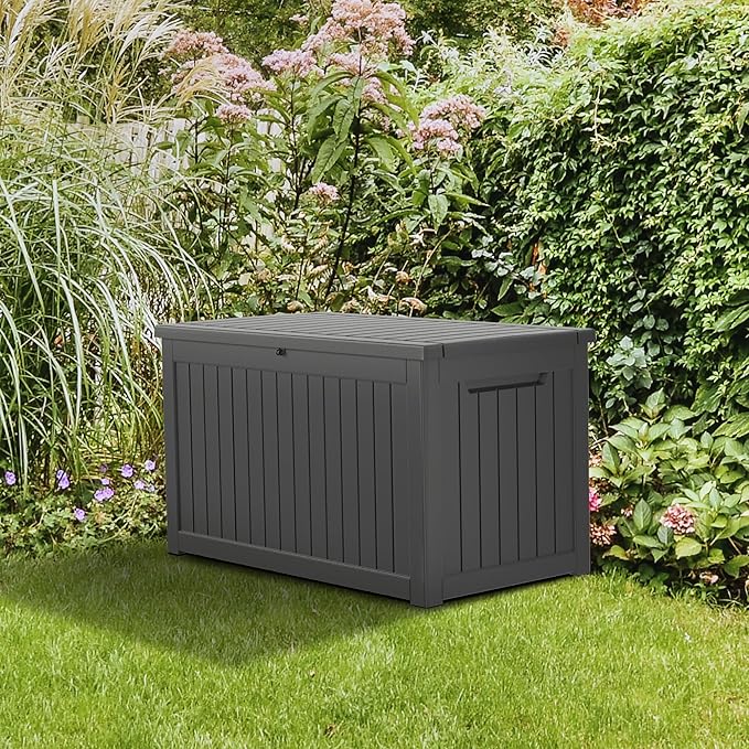 230 Gallon Deck Box Large Outdoor Storage for Patio Furniture,Outdoor Cushions,Garden Tools and Pool Supplies,Waterproof,Resin,Lockable(Black)-CasaMuseHome