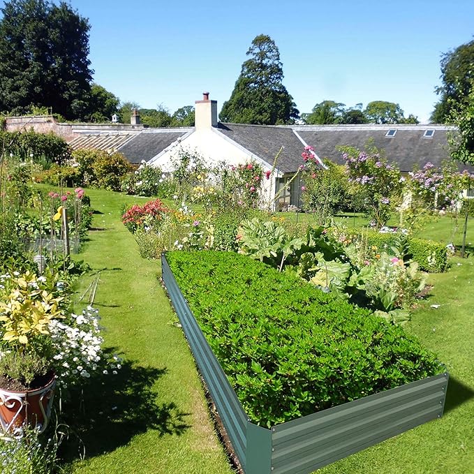 8x4x1ft Metal Raised Garden Bed Kit，Galvanized Garden Bed Box for Vegetables, Flowers, Herbs, and Succulents,240 Gallon Capacity - Green-CasaMuseHome