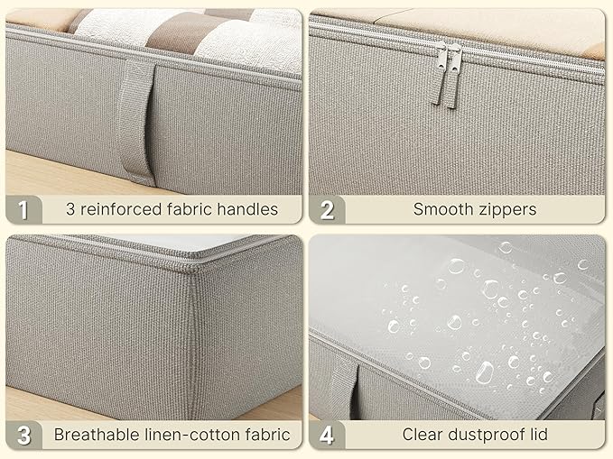 2-Pack Under Bed Storage Containers, 8 Inches Tall Underbed Clothes Storage Organizer Bin with Sturdy Sidewalls/Bottom, Under the Bed Storage Bags 2 Storage Bins, Light Grey-CasaMuseHome