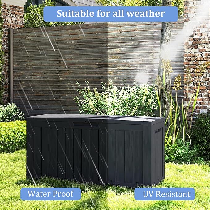 80 Gallon Outdoor Storage Box with Wheels, Waterproof Lockable Resin Deck Box Patio Storage Bin for Pool Accessories Cushion Furniture, Garden Tools, UV-Resistant Outside Delivery Black-CasaMuseHome