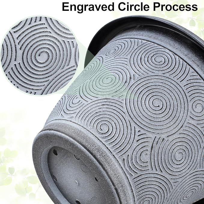 16 Inch Large Planter Pot for Plants Indoor Outdoor, 4 Pack Plastic Flower Pots with Drainage Hole & Tray, Modern Decorative Garden Pot with Saucer, Plant Container for House-CasaMuseHome