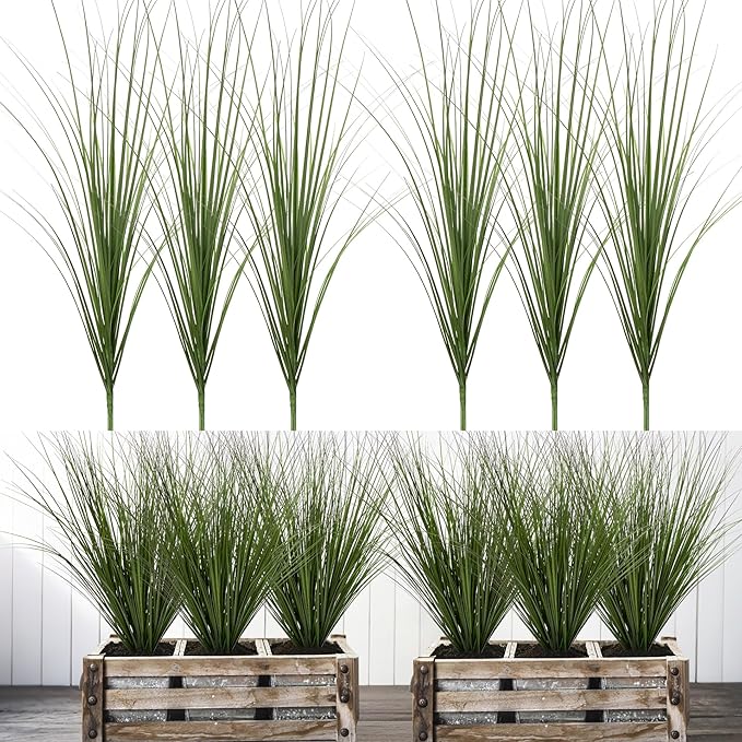 6PCS Fake Plants Artificial Wheat Grass Greenery Plastic Plants Fake Grass Artificial Plants for Outdoor Decor Artificial Grass Plant with Greenery Stems for Indoor Home Decoration 26.4"-CasaMuseHome