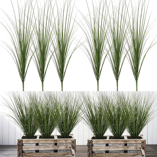 6PCS Fake Plants Artificial Wheat Grass Greenery Plastic Plants Fake Grass Artificial Plants for Outdoor Decor Artificial Grass Plant with Greenery Stems for Indoor Home Decoration 26.4"-CasaMuseHome