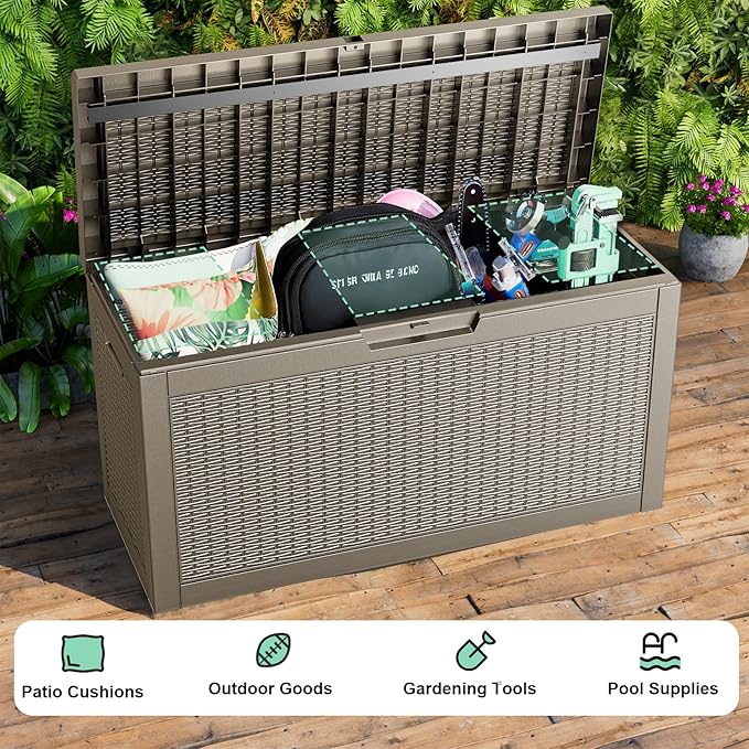 60 Gallon Deck Box Large Outdoor Storage for Patio Furniture,Outdoor Cushions,Garden Tools and Pool Supplies,Waterproof,Resin,Lockable(Grey)-CasaMuseHome