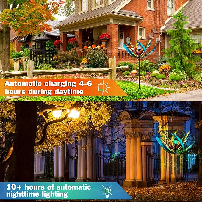 82" Vibrant Multicolor Solar Tulip Large Wind Spinner - Outdoor Garden Decor with Auto-Illuminated Glass Orb for Patio, Lawn & Yard Decoration-CasaMuseHome