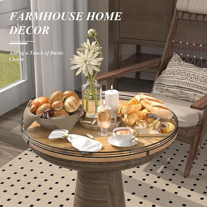 21" Lazy Susan Oak Wood Turntable Organizer for Cabinet, Farmhouse Round Wooden Large Lazy Susan Organization and Storage for Dining Table, Pantry, Kitchen, Countertop, Cupboard, Home Decor-CasaMuseHome