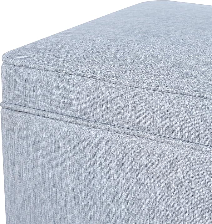 Adeco 17.5" Square Fabric Ottoman with Storage, Upholstered Cotton Linen Foot Rest, Flip Top Footstool, Small Cube Coffee Table Extra Seat for Living Room, Bedroom, Ice Blue with Rolling Legs-CasaMuseHome