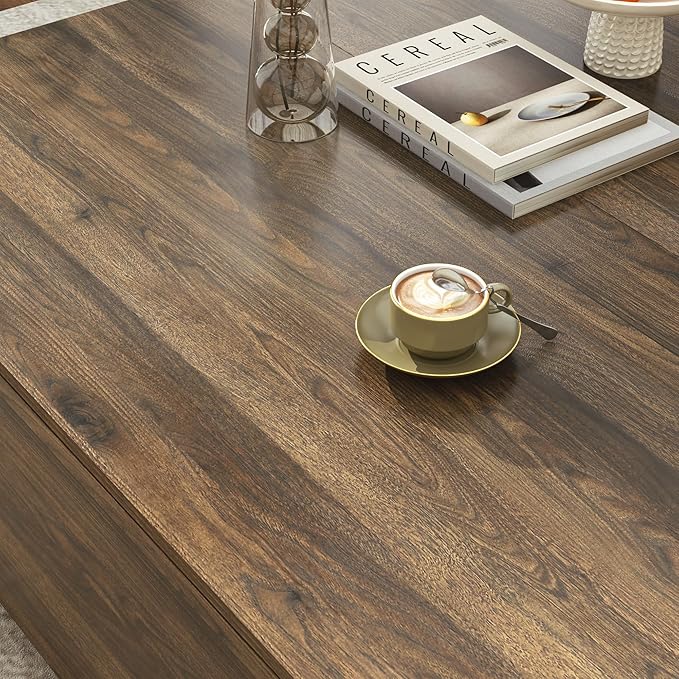 43” Square Coffee Table with Storage, Modern Large Square Center Table with 2 Drawers, Wood Coffee Table for Living Room, Walnut-CasaMuseHome