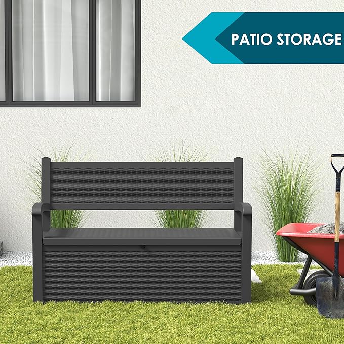 70 Gallon Storage Bench Deck Box for Patio Furniture with Armrest Bench Outdoor Storage-CasaMuseHome
