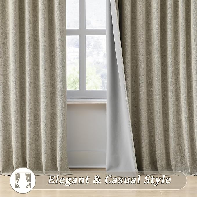 108 Inch Long Blackout Large Curtains 2 Panels,70 Wide Back Tab Window Drapes with Hooks,Track System Curtain Panels for Living Room Sliding Door Modern Farmhouse 70x108 in,70x9ft Light Taupe-CasaMuseHome
