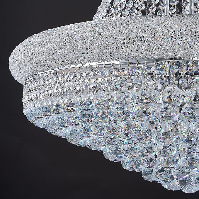 31 - Light Large Empire Crystal Chandelier for High Ceiling Foyer Entryway Staircase Living Room Dining Room Chrome Finish-CasaMuseHome