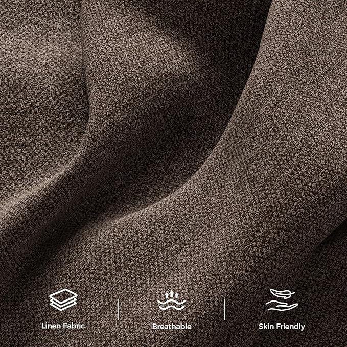 89” Futon Sofa Bed, Linen Comfy Futon Couch Bed with 2 Square Pillows, Convertible Sleeper Sofa with Adjustable Backrest& Armrests, Modern Loveseat Sleeper for Living Room, Bedroom, Brown-CasaMuseHome