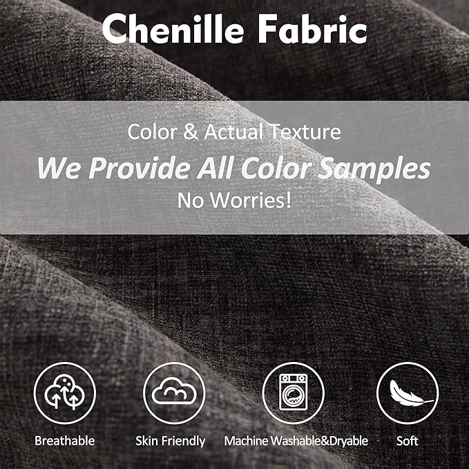 142.5" U Shaped Couch, Modular Sectional Sofa, 3-Seater Comfy Cloud Couch with Movable Ottoman, Deep Seat Couches for Living Room, Chenille, Black-CasaMuseHome