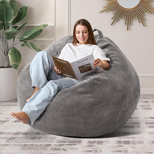 3.5FT Bean Bag Chairs Teardrop Bean Bag Chair for Adults Beanbag Chair with Memory Foam Filled Machine Washable Cover for Living Room, Bedroom (Large,Grey)-CasaMuseHome