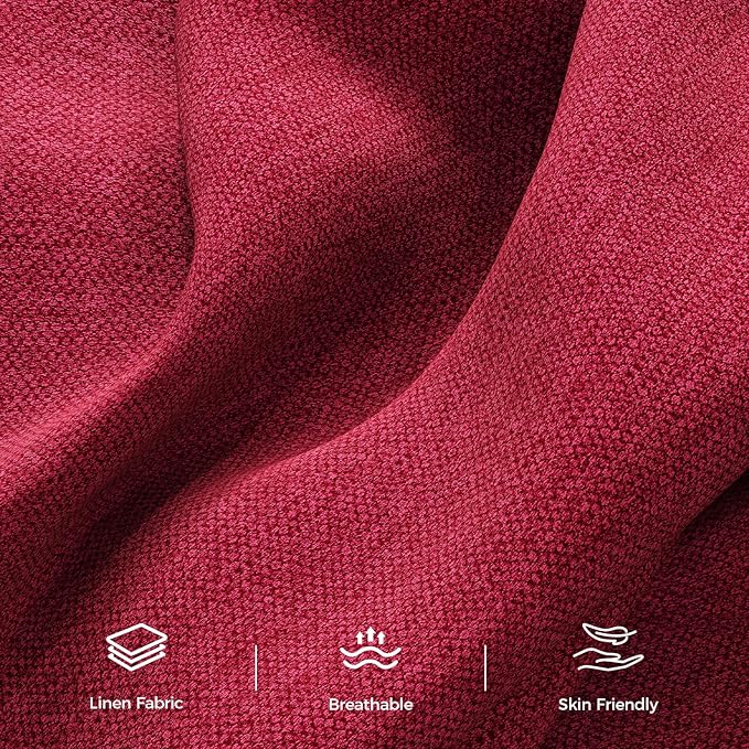 89” Futon Sofa Bed, Linen Comfy Futon Couch Bed with 2 Square Pillows, Convertible Sleeper Sofa with Adjustable Backrest& Armrests, Modern Loveseat Sleeper for Living Room, Bedroom, Red-CasaMuseHome