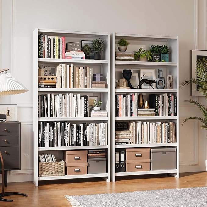 69.3" H Home Office Bookcase Shelf Storage,5 Tier Bookcase with Open Display Shelves,Industrial Wide Bookshelf with Metal Frame for Home Office, Living Room, Bed Room (34.1" W)-CasaMuseHome