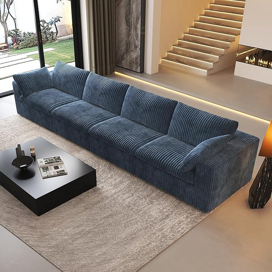 157.5" 4-Seater Cloud Sofa,Modular Sectional Couch,Modern Deep Seat Upholstered Couches with Plush Corduroy Fabric for Living Room Furniture,Bedroom and Apartment,No Assembly Required,Blue-CasaMuseHome