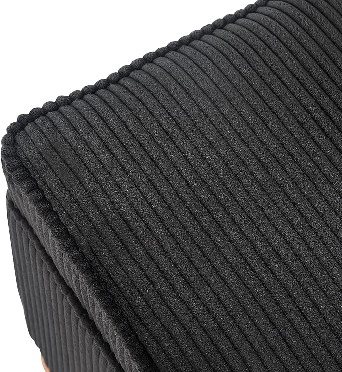 Adeco 17 Inch High Striped Flannel Black Cube Ottoman Storage, 3D Embossed Velvet Chair Foot Stools, Upholstered Vanity Stool with Hinged Lid, Solid Round Wood Legs-CasaMuseHome