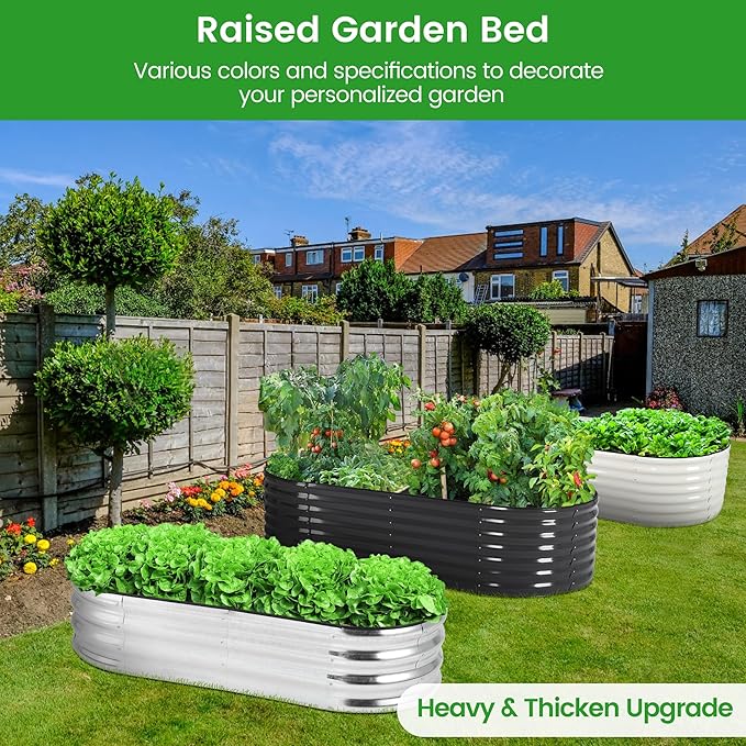2 Pcs 4.5x2x1ft Oval Raised Garden Bed, Galvanized Raised Beds,Open-Ended Base Metal Raised Planter Beds,Planter Raised Boxes for Vegetables, Flowers,Tool-Free Asse,Rubber Edge-CasaMuseHome