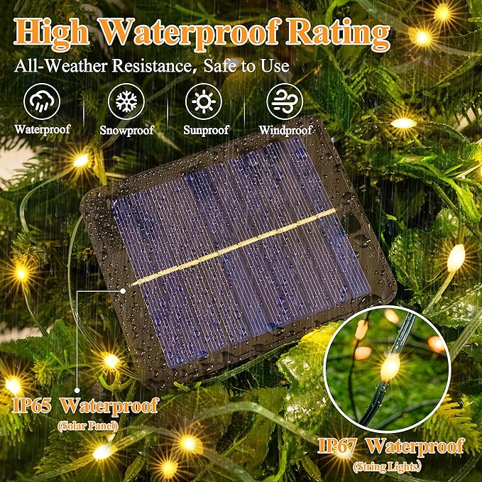 2 Pack Solar String Lights Total 480LED 158FT, IP67 Waterproof String Lights for Outside with 8 Modes, Upgraded Solar Panel Fairy Lights for Garden Party Wedding Decorations (Warm White)-CasaMuseHome