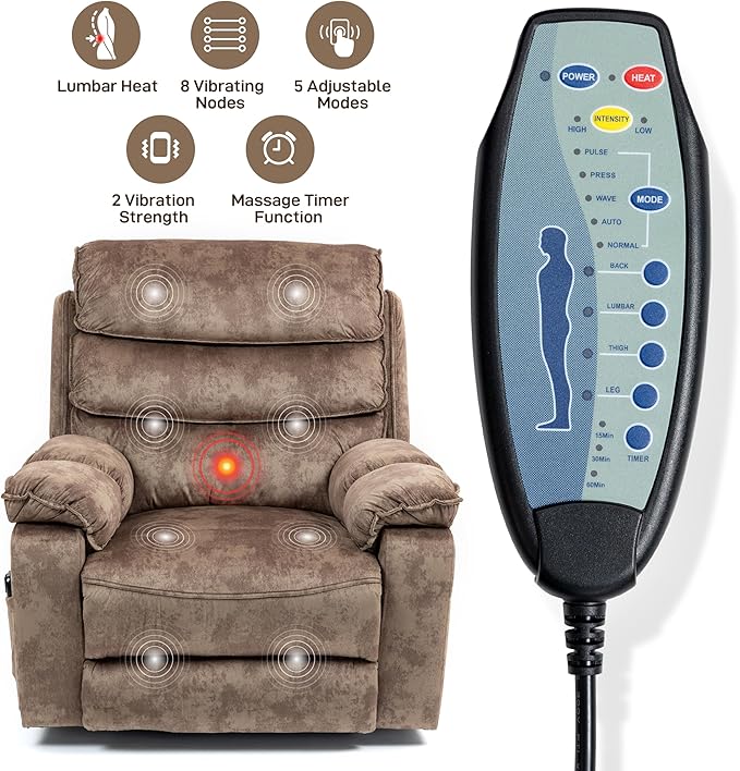 27in Extra Wide Power Lift Recliner Chair for Big Tall with Extended Footrest Heat Massage, Oversized Electric Lift Recliner Chairs for Adults Elderly Seniors, Arm Storage & Cup Holders-CasaMuseHome