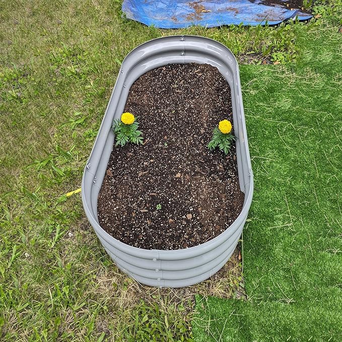 2 Pack 4x2x1FT Galvanized Raised Garden Bed Kit Oval Metal Ground Planter Box Outdoor Bottomless Planter Raised Beds for Vegetables Flowers Herbs Fruits, Green-CasaMuseHome