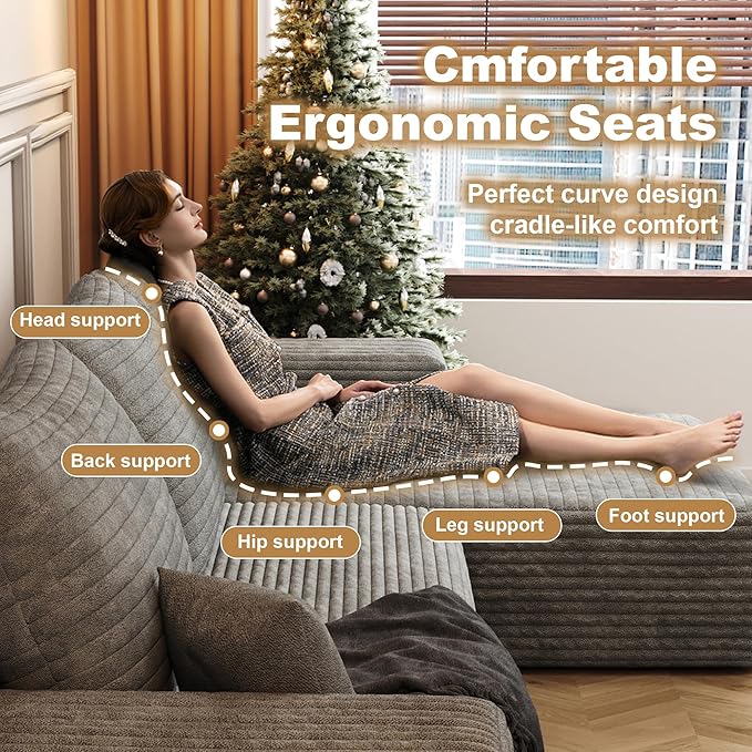 108" Sectional Couches for Living Room Modern Modular Sofa with L-Shape Couchs Upholstered Boneless Couch Deep Seat Sectional Couch with Chaise (Camel, Right Facing Chaise+2Seaters)-CasaMuseHome