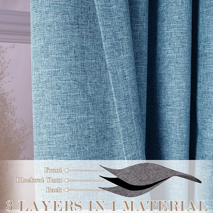 120" Wx108 L Linen Room Divider Drapes for Doorway/Glass Window/Sliding Door/Patio, Extra Wide Pinch Pleated Full Blackout Curtains for Girls Boys Teen Kids Room, 1 Panel, Blue-CasaMuseHome