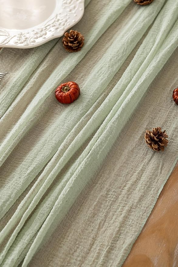 6pcs Cheesecloth Table Runner Sage Green Gauze 120 Inch 10 FT Rustic Boho Cheese Cloth Runner for Wedding Baby Shower Bridal Shower Party Long Sheer Centerpiece Home Decoration-CasaMuseHome