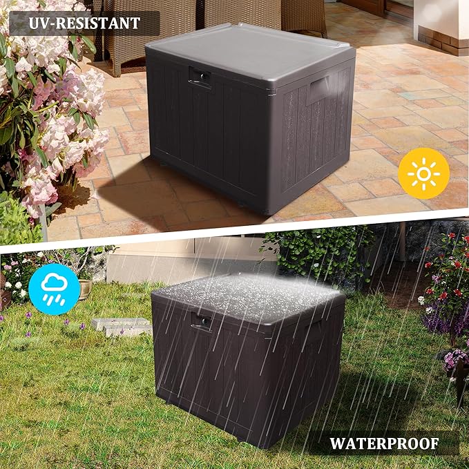 33 Gallon Pro Waterproof Outdoor Storage Bin Resin Deck Box for Patio, Poolside, and Garden, Lockable & UV-Resistant, Ideal for Small Spaces, Brown-CasaMuseHome