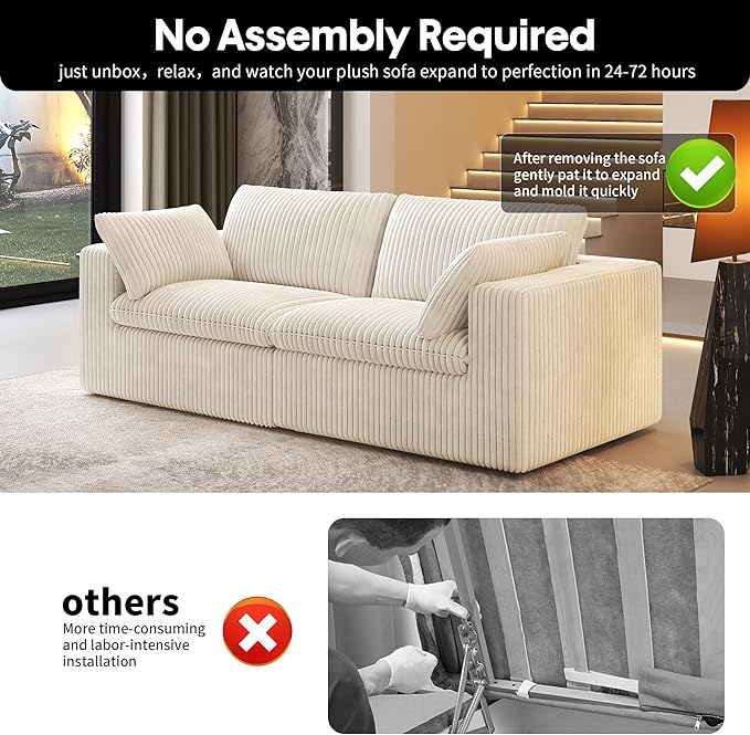 78.74" LoveSeat Cloud Sofa,Modular Sectional Couch,Modern Deep Seat Upholstered Couches with Plush Corduroy Fabric for Living Room Furniture,Bedroom and Apartment,No Assembly Required,White-CasaMuseHome