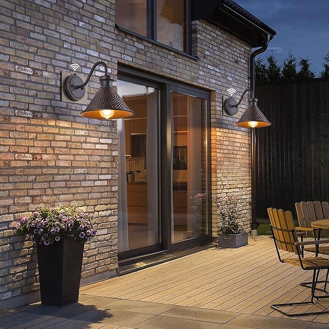 2 Pack Dusk to Dawn Outdoor Wall Light Fixtures Photocell Sensor, Exterior Sconce Light with Cast Hammered Aluminum Shade, Outside Wall Mount Lamp for House Patio Garage Entryway Doorway-CasaMuseHome