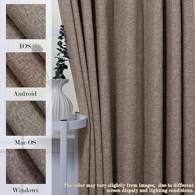 120" Wx108 L Linen Room Divider Drapes for Doorway/Glass Window/Sliding Door/Patio, Extra Wide Pinch Pleated Full Blackout Curtains for Girls Boys Teen Kids Room, 1 Panel, Light Brown-CasaMuseHome